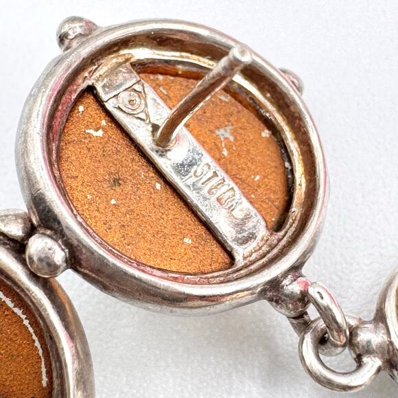 Vintage “STER” Sterling Silver Opalite Glass Cabochon Earrings Signed Tested - Picture 6 of 11